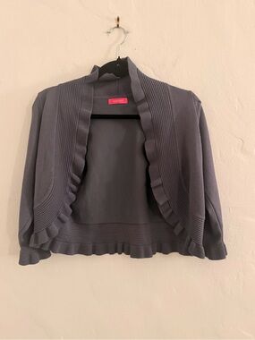 Ruffled Open Front Cardigan - Slate Gray